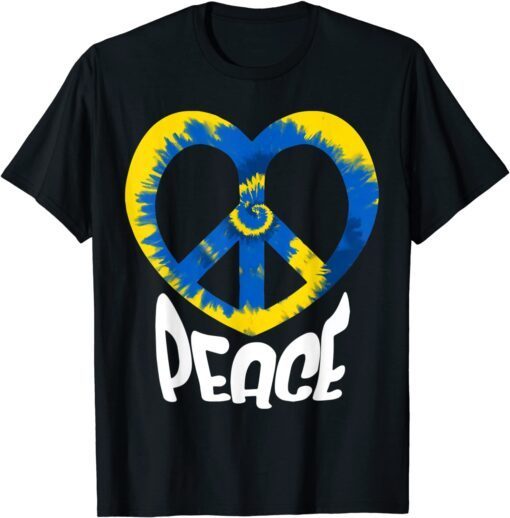 Peace Sign Ukrainian Flag Freedom Solidarity and Heart Peace Ukraine T-Shirt