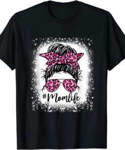 Pink Leopard Mom Life Hair Bandana Glasses Mother's Day Tee Shirt