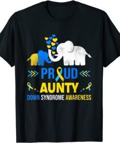 Proud Aunty Down Syndrome Awareness Blue Yellow Ribbon Tee Shirt