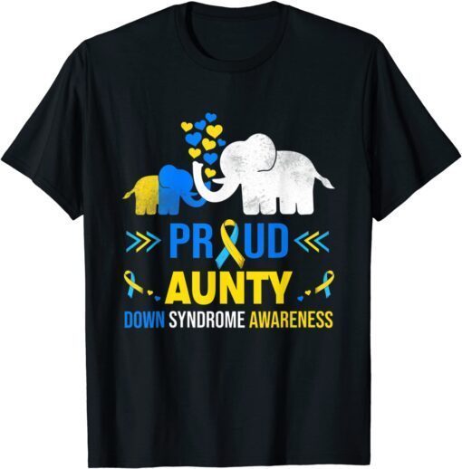 Proud Aunty Down Syndrome Awareness Blue Yellow Ribbon Tee Shirt