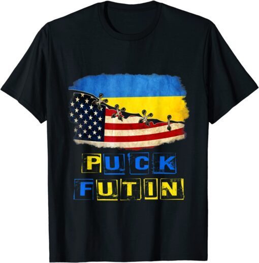 Stop Russian Puck Futin I Stand With Ukraine Ukrainian Flag, Free Ukraine T-Shirt