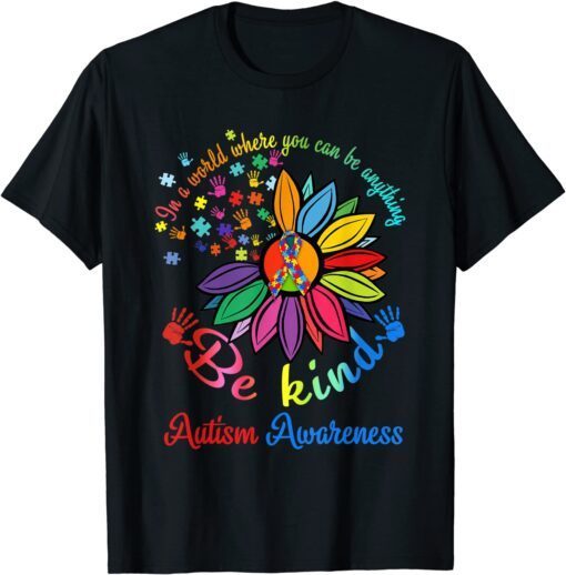 Puzzle Sunflower Be Kind Autism Awareness Mom Support Tee Shirt