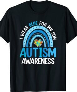 Rainbow I Wear Blue For My Son Autism Awareness Gift Shirt