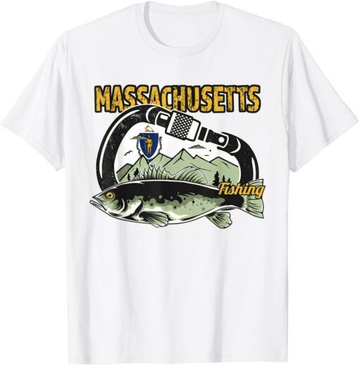 Retro Carabiner Massachusetts Fishing Tee Shirt