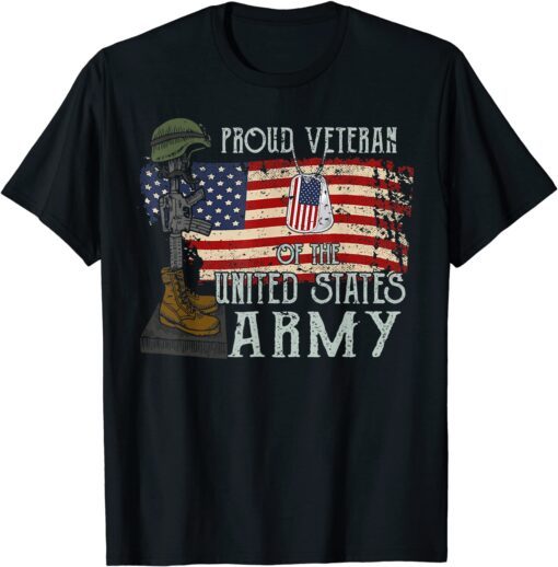 Retro Proud Veteran Of The United States Army Pride US Flag Tee Shirt