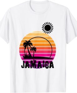 Retro Sunset Palm Trees Beach Cruise Summer Jamaica Vacation Tee Shirt