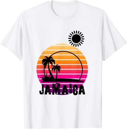 Retro Sunset Palm Trees Beach Cruise Summer Jamaica Vacation Tee Shirt