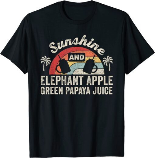 Retro Sunshine And Elephant Apple Green Papaya Juice Summer Tee Shirt