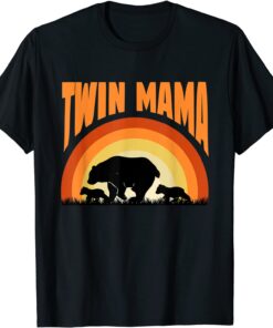 Retro Vintage Twin Mama Bear Mothers Day New Mom Tee Shirt