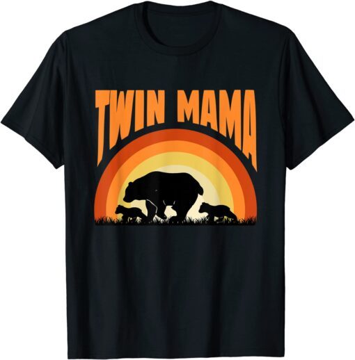 Retro Vintage Twin Mama Bear Mothers Day New Mom Tee Shirt