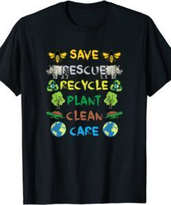 Save Bees Rescue Animals Recycle Plastic Earth Day Tee Shirt