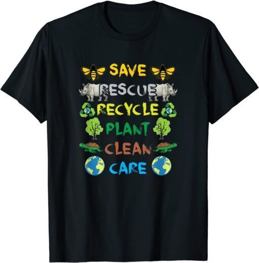 Save Bees Rescue Animals Recycle Plastic Earth Day Tee Shirt