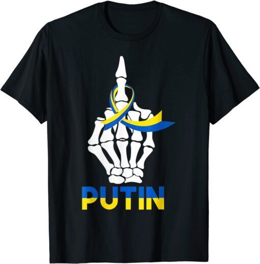 Skeleton Hand Ukraine Puck Futin Ukraine Ribbon Flag Peace Ukraine T-Shirt