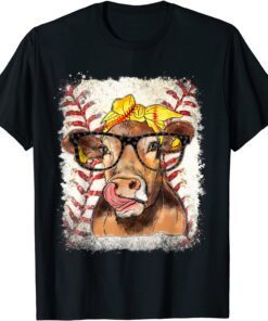 Softball Highland Cow Softball Lover Bleached Tee Shirt