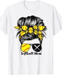 Softball Mom Life Messy Bun Game Day Mother's Day Tee Shirt