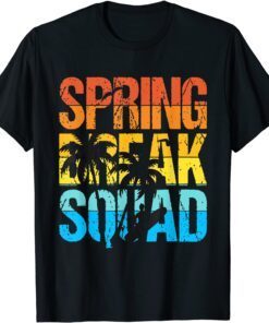 Spring Break Squad Beach Surfer Palm Tree Artwork Tee Shirt