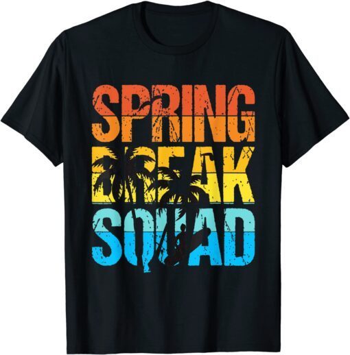 Spring Break Squad Beach Surfer Palm Tree Artwork Tee Shirt