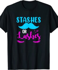 Stashes Or Lashes Gender Reveal Tee Shirt