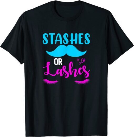 Stashes Or Lashes Gender Reveal Tee Shirt