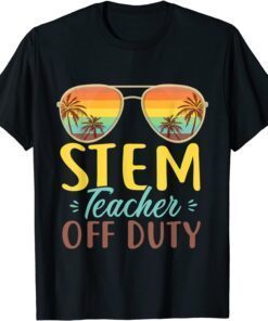 Stem Teacher Off Duty Sunglasses Beach Sunset Retro Tee Shirt