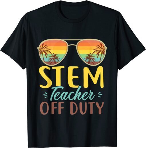 Stem Teacher Off Duty Sunglasses Beach Sunset Retro Tee Shirt