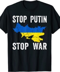 Stop Putin Stop War Stand With Ukraine Ukrainian Flag Peace Pray Ukraine T-Shirt