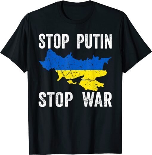 Stop Putin Stop War Stand With Ukraine Ukrainian Flag Peace Pray Ukraine T-Shirt