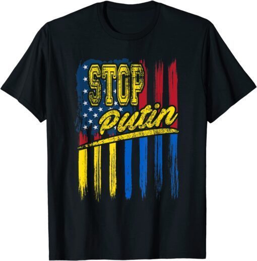 Stop Putin Vintage Ukraine & US Flag, I Stand With Ukraine Peace Ukraine Shirt