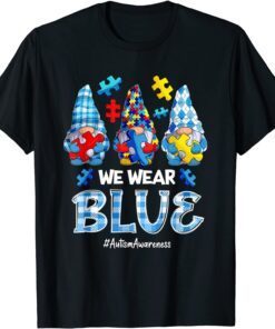 Three Gnomes Holding Blue Puzzle Gnome Autism Awareness T-Shirt