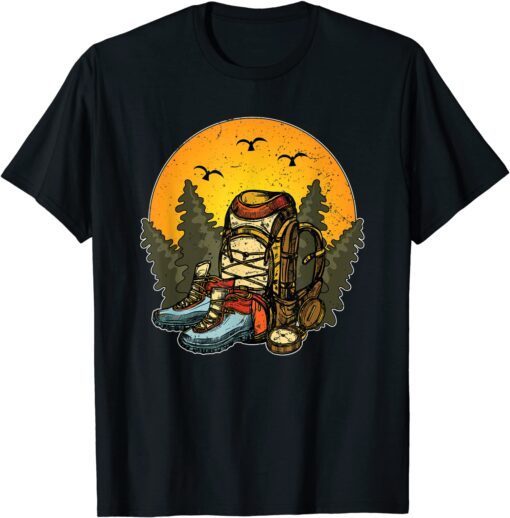 Trees Outdoors Hike Backpack Mountain Hiker Boots Hiking T-Shirt