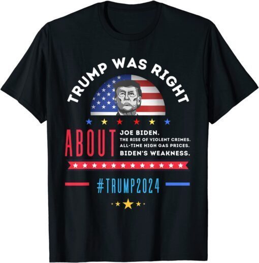 Trump Was Right About Everything - Trump 2024 USA Flag Tee Shirt