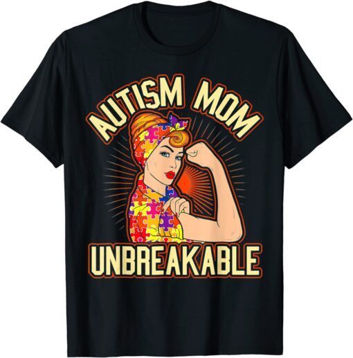 Unbreakable Autism Mom Messy Bun Autism Awareness Day Women Tee Shirt