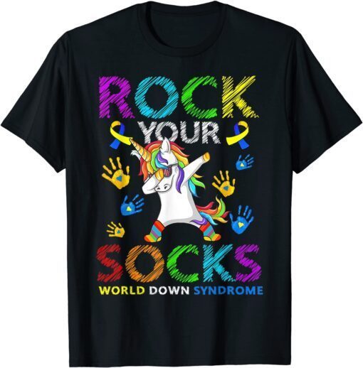 Unicorn Rock Your Socks World Down Syndrome Awareness Tee Shirt