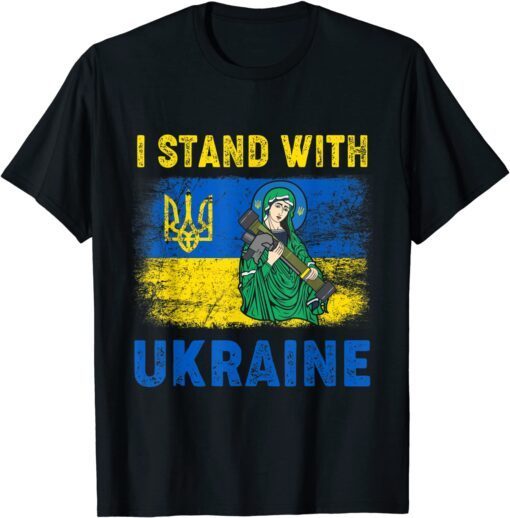 Vintage I Stand With Ukraine Saint Javelin Ukrainian Flag Peace Ukraine Shirt