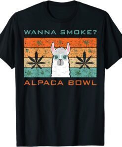 Wanna Smoke Alpaca Bowl Cannabis Weed Retro Tee Shirt