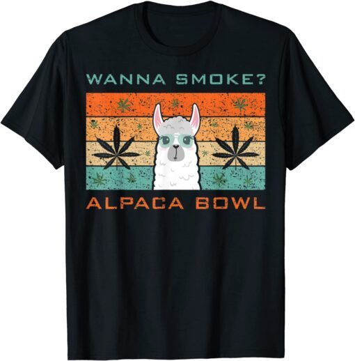 Wanna Smoke Alpaca Bowl Cannabis Weed Retro Tee Shirt