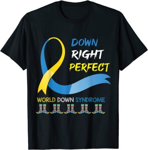 World Down Syndrome Socks Right Blue Yell Ribbon Tee Shirt