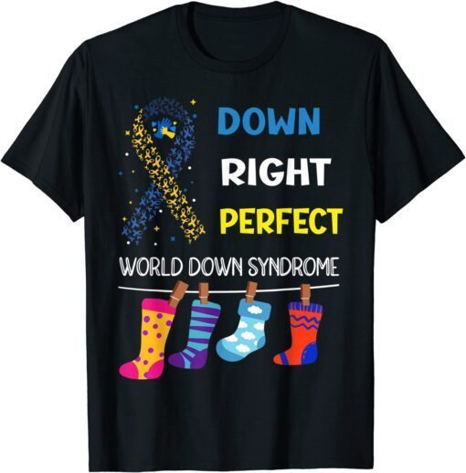 World Down Syndrome Support Kids Yell Ribbon Blue Tee Shirt