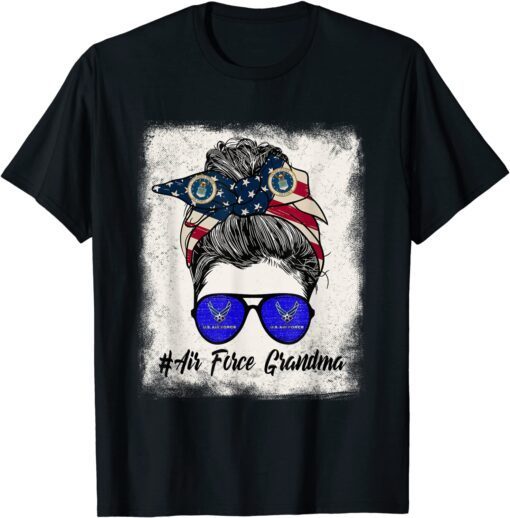 Air Force Grandma Messy Bun Sunglasses Military 4th Of July Tee Shirt