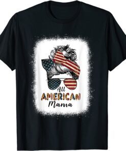 All American Mama Messy Bun Matching Family 4th Of July Mom Tee Shirt