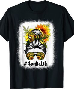 Auntie Life Messy Hair Bun Sunflower Mother's Day 2022 Tee Shirt