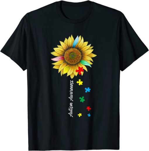 Autism Awareness Day Autistic Sunflower Tee Shirt