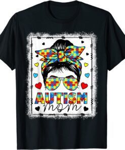 Autism Awareness Mom Life Messy Bun Bleached Mother’s Day Tee Shirt