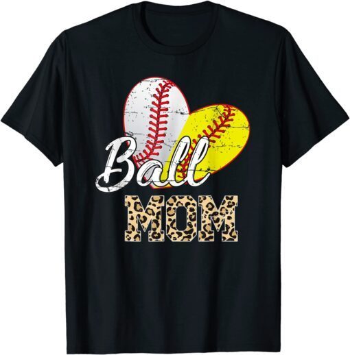 Ball Mom Baseball Softball Mama Team Sports Leopard Tee Shirt