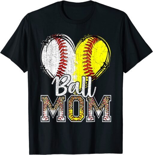 Ball Mom Heart Baseball Softball Mama Mothers Day 2022 Tee Shirt