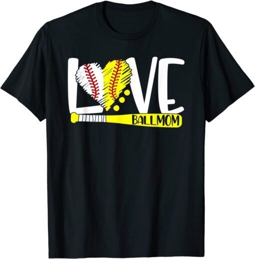 Ball Mom Love Baseball Softball Mothers Day Tee Shirt