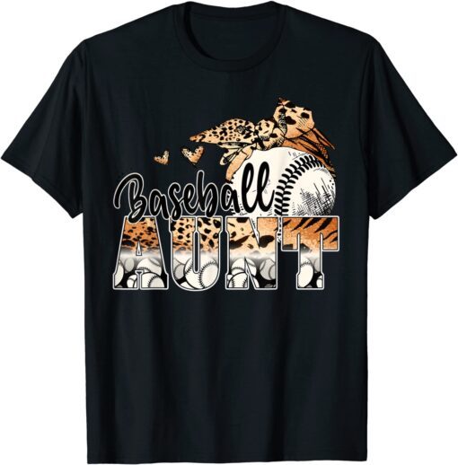 Baseball Aunt Leopard Baseball Lover Mommy Mothers Day Tee Shirt