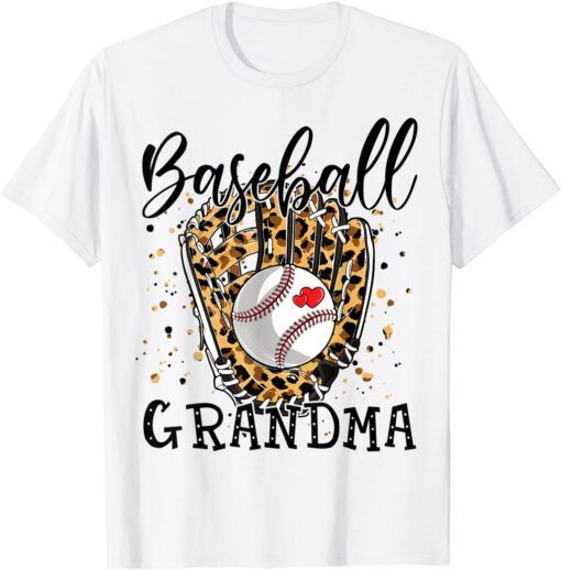 Baseball Grandma Leopard Baseball Lovers Family Mothers Day Tee Shirt