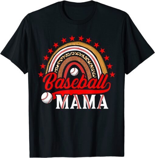 Baseball MAMA Leopard Rainbow Happy Mother's Day 2022 Tee Shirt