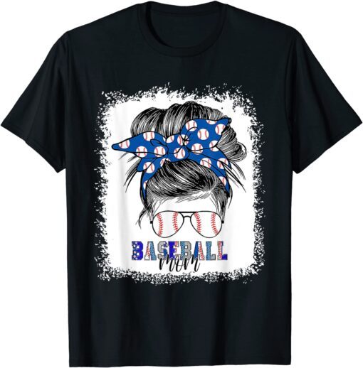 Baseball Mom Bleached Leopard Messy Bun Mother's Day 2022 Tee Shirt